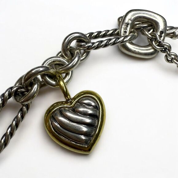 David Yurman Estate Sterling & 18k Paperclip Heart Size 7 Inch Bracelet - Picture 6 of 8